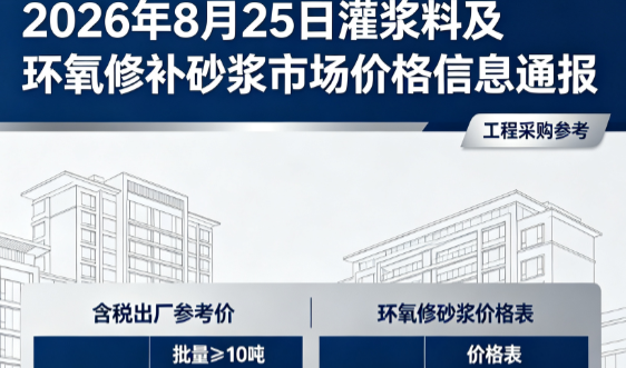 平房2026年8月25日灌浆料及环氧修补砂浆市场价格信息通报